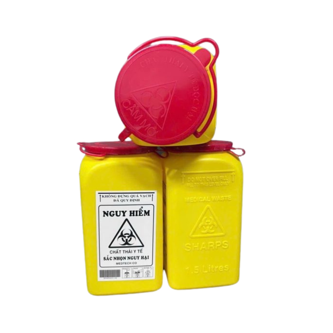 Bình nhựa huỷ kim tiêm, vật sắc nhọn dùng trong nha khoa 1.5L